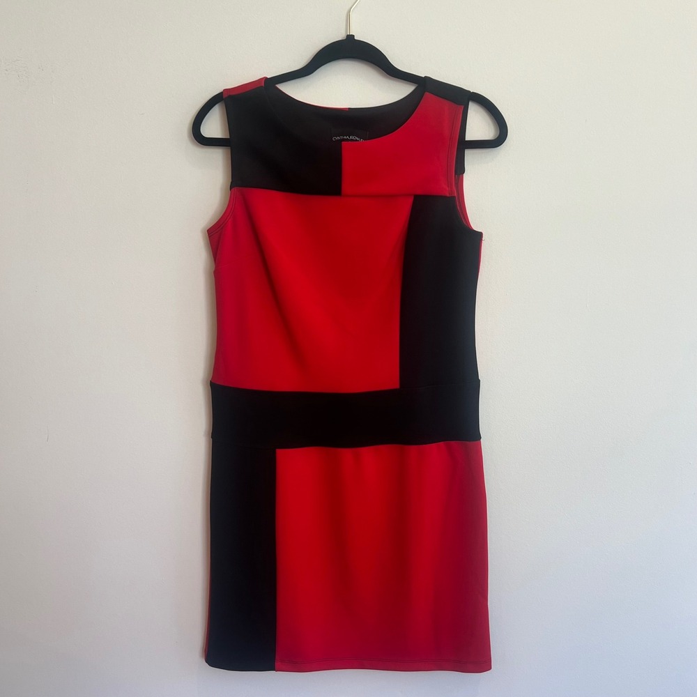 Cynthia Rowley Color Block Dress Sleeveless Party Cocktail Red Black‎ 6